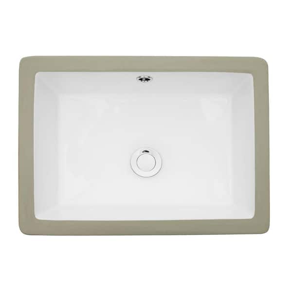 Flynama 22 in. Rectangular Undermount White Ceramic Bathroom Sink with Overflow