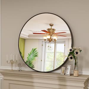 24.1 in. W x 24.1 in. H Round Metal Framed Wall Bathroom Vanity Mirror Black