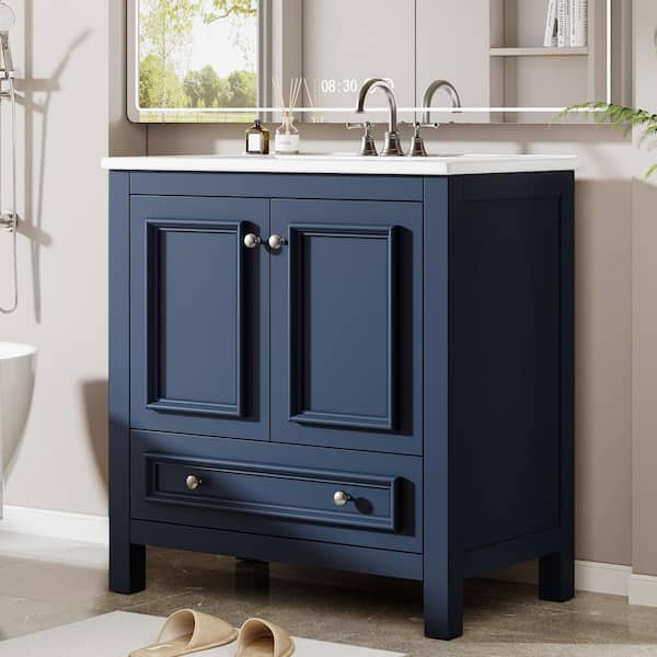 29.5 in. Storage Cabinet, Accent Cabinet with 2 Doors andDivided Drawer, Dark Blue