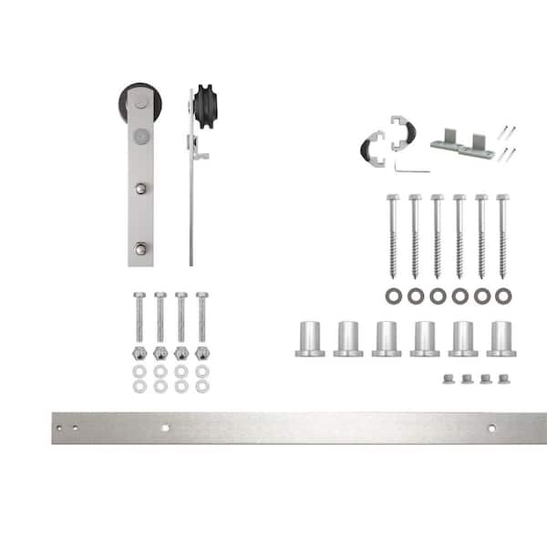 HOMACER 7.5 ft./90 in. Brushed Nickel Non-Bypass Sliding Barn Door Hardware Kit Arrow Design Roller for Single Door