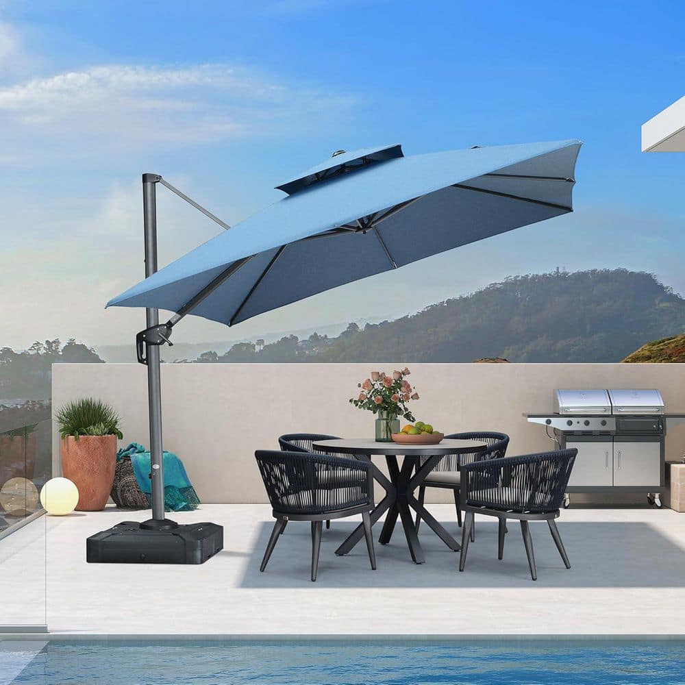 9 ' patio umbrella Westlake ft. Solar Power LED lights Market Afterpay Available Online At This umbrella also utilizes 6dhelmets Colour:Blue Tartan