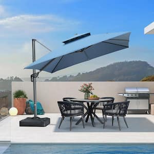 10 ft. Square Sunbrella Double Top Aluminum 360° Rotation Cantilever Patio Umbrella in Spectrum Denim, with Base