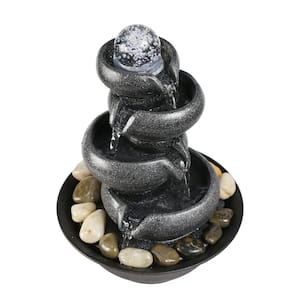 11.4 in. Resin Cascading Indoor Tabletop Waterfall Fountain with LED Lights and Spinning Orb, 5-Tiers Blows Zen Fountain
