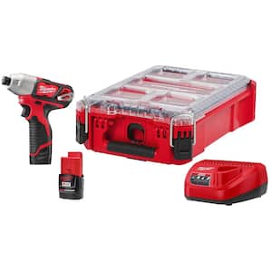 M12 12-Volt Lithium-Ion 1/4 in. Cordless Impact Driver Kit with Packout Case Two 1.5 Ah Batteries and Charger
