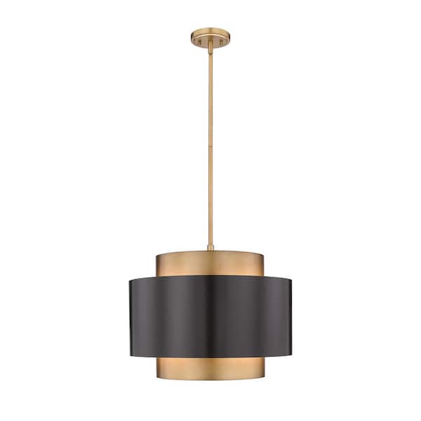 Unbranded Harlech 3-Light Bronze Plus Rubbed Brass Statement Pendant Light with Steel Shade