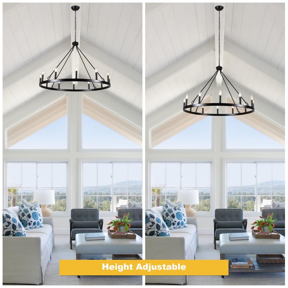 Matte Black Metal 12-Light Candle Style Chandelier