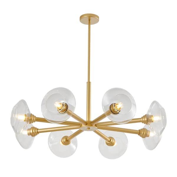 BIBIVIS 8-Light E26 Modern Gold Sputnik Chandelier with Clear Glass Shades, Hanging Pendant Light Fixture (Bulb Not Included)
