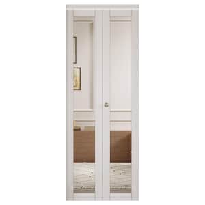 30 in. x 80.5 in. 1-Lite Mirror and MDF White Prefinishied Closet Bifold Door with Hardware Kit