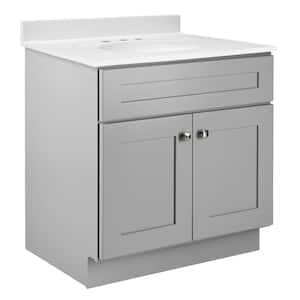 Brookings Vanity in Gray with Solid White Cultured Marble Top, Fully Assembled, 31-Inch