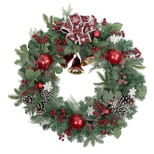 30 in. Unlit Red Bells and Mixed Foliage Artificial Christmas Wreath