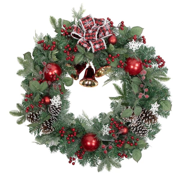 Northlight 30 in. Unlit Red Bells and Mixed Foliage Artificial Christmas Wreath
