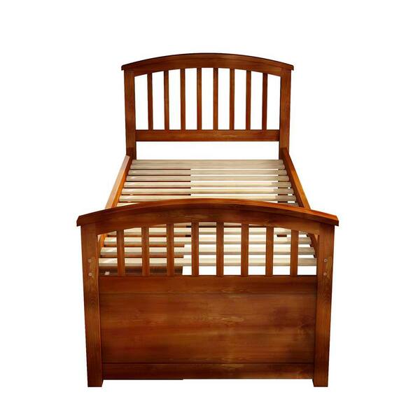 wetiny Walnut Wood Frame Twin Platform Bed with Storage
