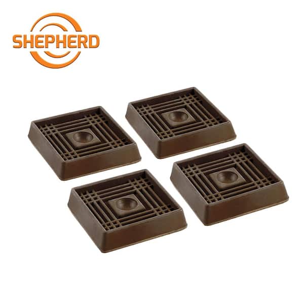 2 in. Brown Square Smooth Rubber Floor Protector Furniture Cups for Carpet & Hard Floors (4-Pack)