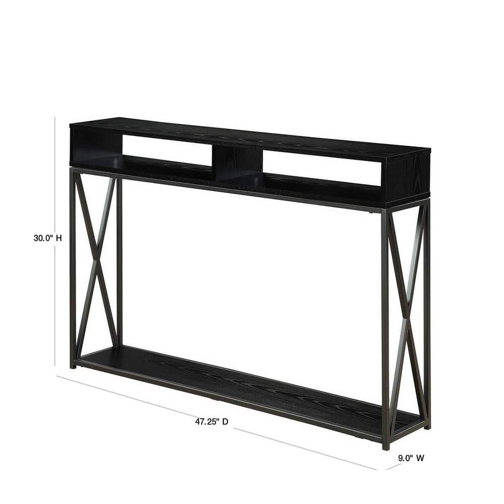 Sleek 48" Black and Wood Console Table with Storage Shelf