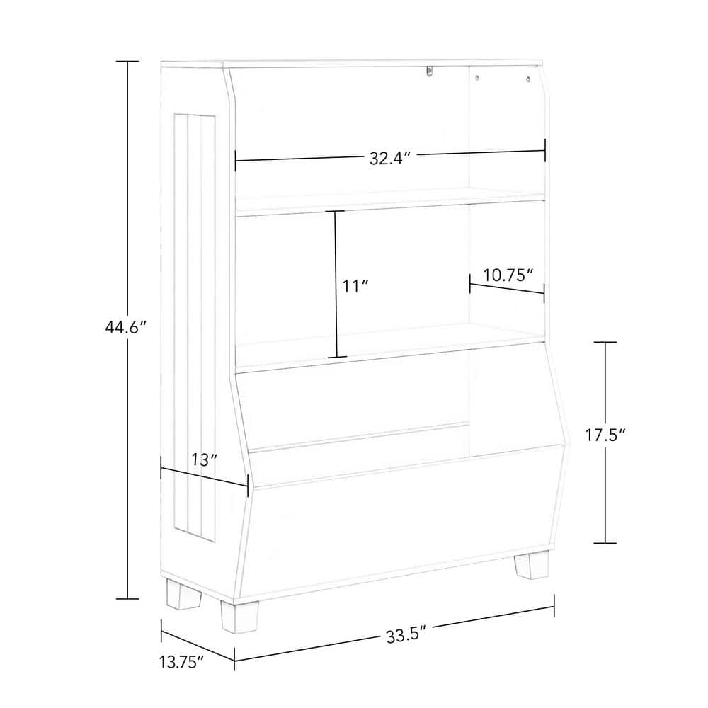 White Adjustable Kids Bookshelf with Toy Storage Bins