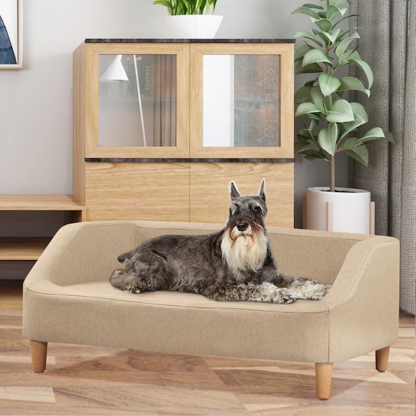 Large Beige Linen Pet Sofa Dog Bed