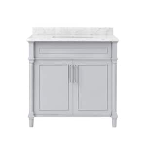 Aberdeen 36 in. Single Sink Freestanding Dove Gray Bath Vanity with Carrara Marble Top (Assembled)