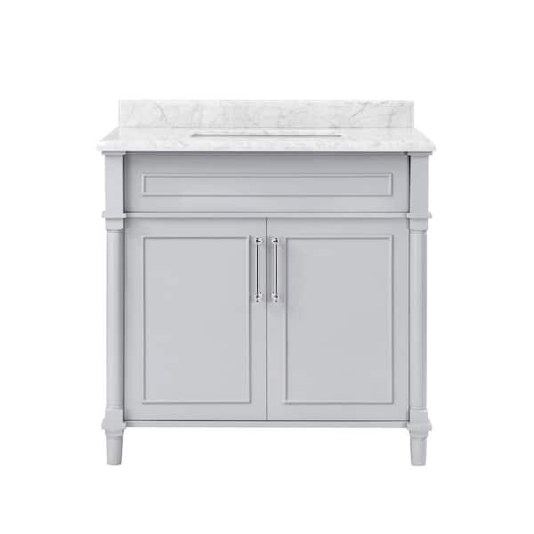 Aberdeen 36 in. Single Sink Dove Gray Bath Vanity with Carrara Marble Top (Assembled)