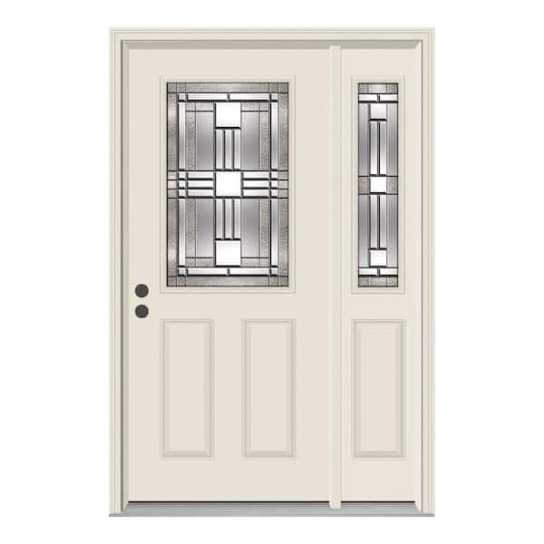 JELD-WEN 52 in. x 80 in. 1/2 Lite Cordova Primed Steel Prehung Right-Hand Inswing Front Door with Right-Hand Sidelite