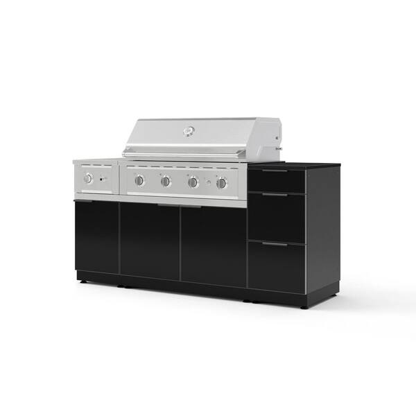 Outdoor Kitchen 6-Piece 3-Burners Natural Gas Grill Island in Black w/40" Performance Grill & Dekton Sirus-Countertop