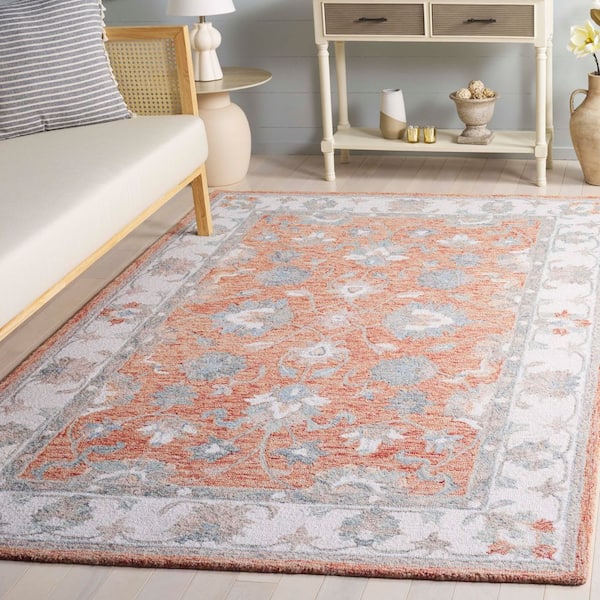 Heritage 5 ft. x 8 ft. Rust/Ivory Border Ornate Floral Area Rug