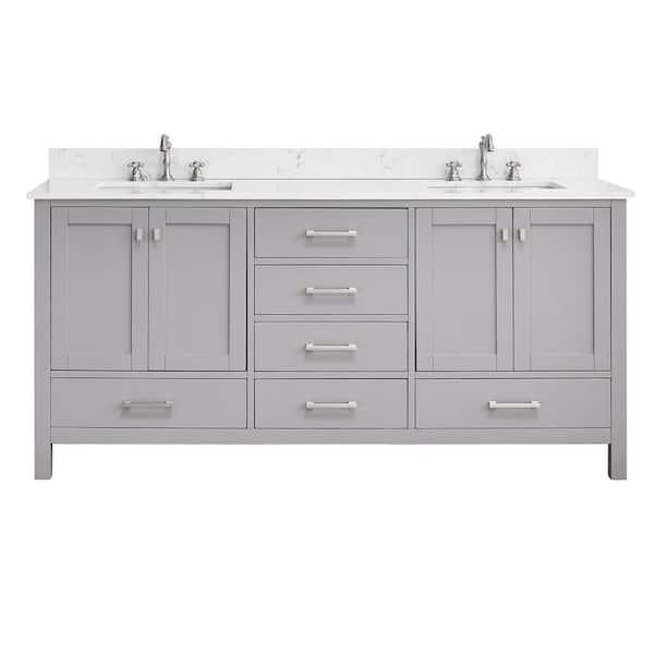 Bath Mist 72 in. W. Double Sink Freestanding Bath Vanity in Gray with White Engineered Top