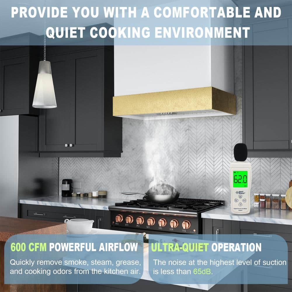 White and Gold Stainless Steel Wall Mounted Range Hood