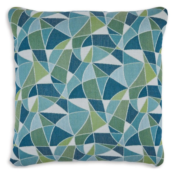 Seanow Next-Gen Nuvella Green/White Geometric Stain Resistant Polyester 18 in. L x 18 in. W Pillow