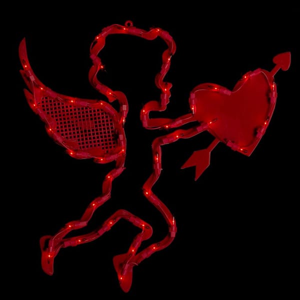 17 in. Lighted Valentine's Day Cupid with Heart Window Silhouette