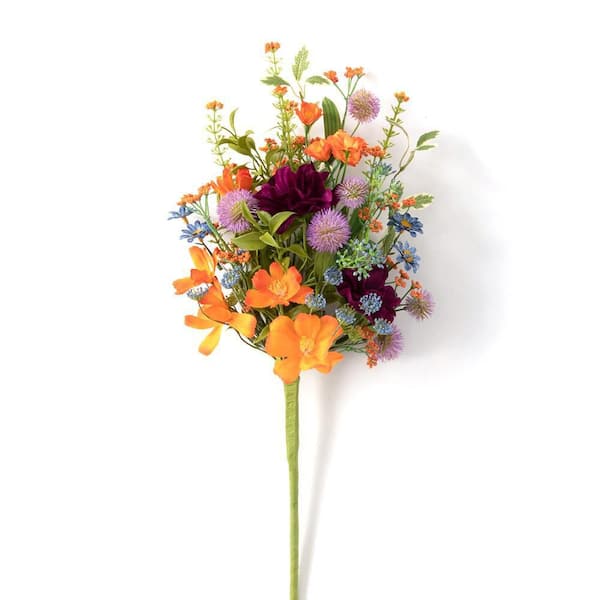 SULLIVANS 22 in. Orange Artificial Dahlia and Mixed Flower Bush