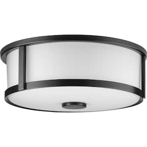 Gilliam 12-5/8 in. 2-Light Matte Black Flush Mount with Etched Opal Glass Shade