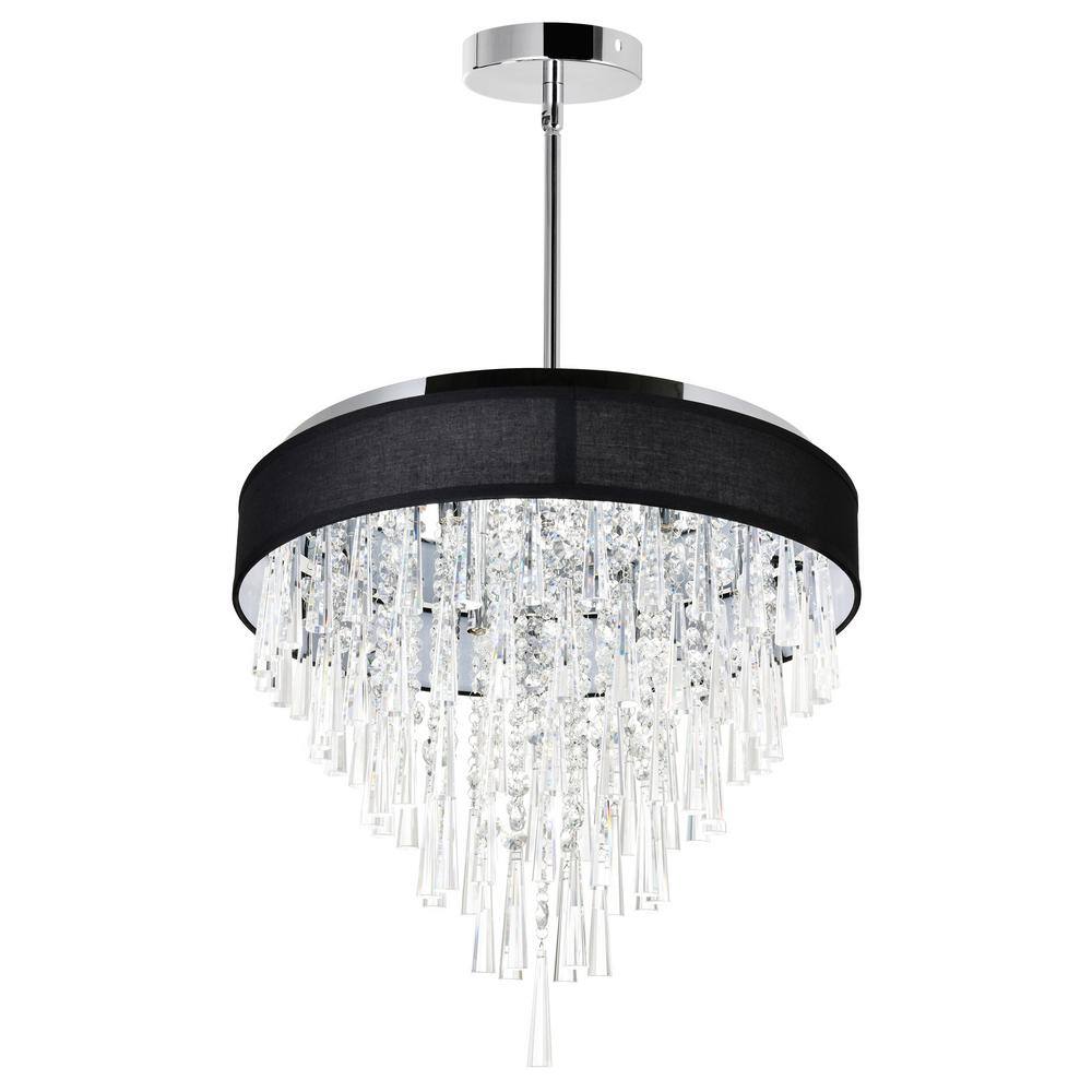 Chrome Drum Shade Black Chandelier with Crystals