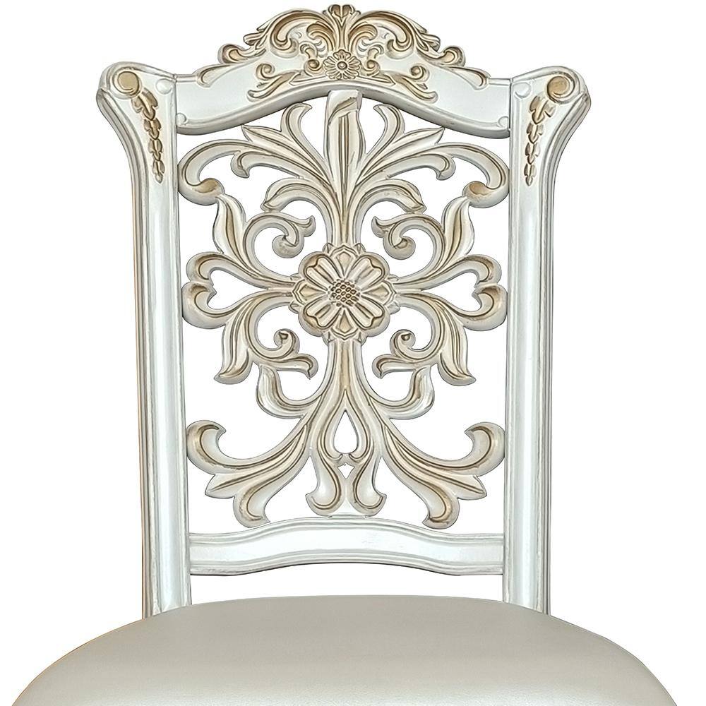 Antique Pearl High Back Wood Side Chair with Floral Motif