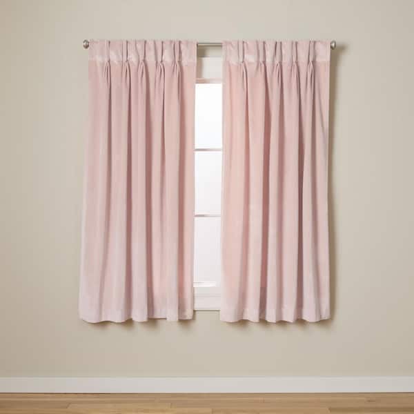 EXCLUSIVE HOME Velvet Blush Polyester Solid 27 in. W x 63 in. L Light Filtering Curtain Hidden Tab/Rod Pocket (Double Panel)