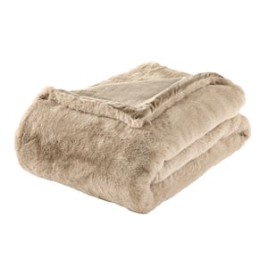 Piper Taupe Faux Rabbit Fur Throw Blanket
