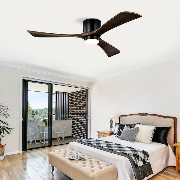 Light Pro 52 in. Smart Indoor Brown and Black Flush Mount Low Profile Standard Ceiling Fan with Integrated LED DC Motor