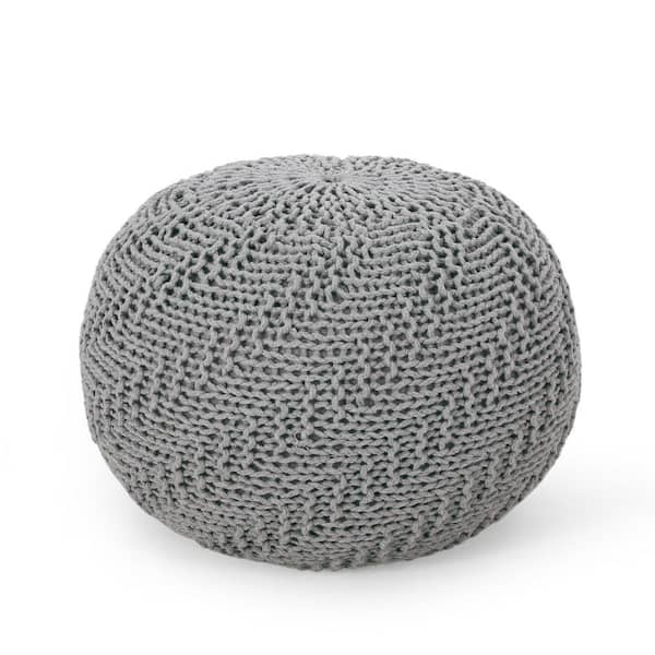 Noble House Spencer Light Gray Round Knit Pouf