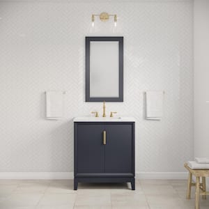 Elizabeth 30 in. Bath Vanity in Monarch Blue with Carrara White Marble Vanity Top with Ceramics White Basins