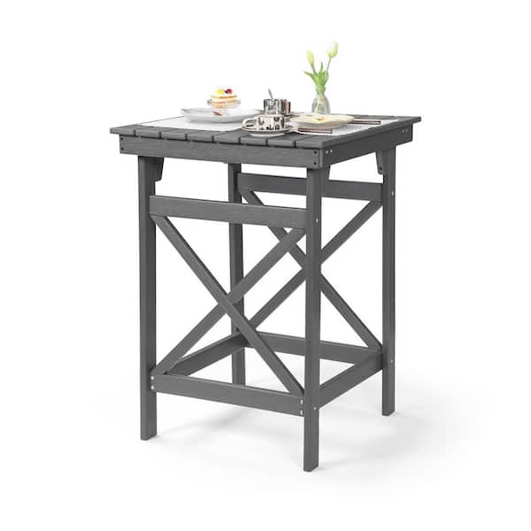 HDPE Outdoor Bar Table, 41 in. H Adirondack Outdoor Bar Height Table, All Weather Gray Patio Square High Top Pub Table