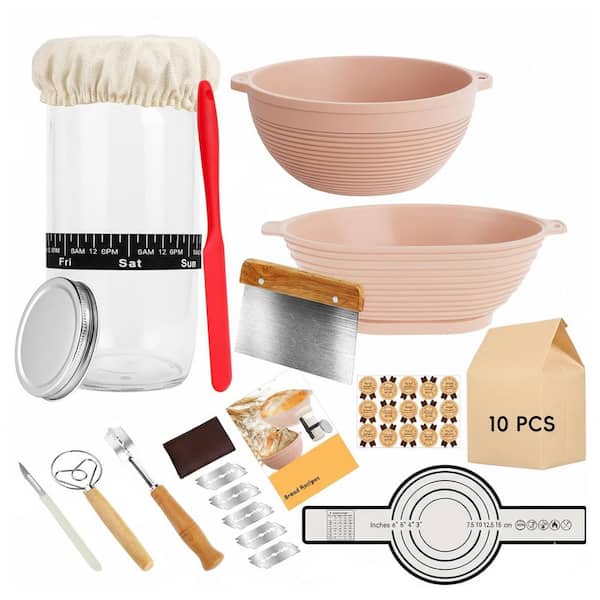 Sourdough Starter Kit, 24-Piece Bread Baking Supplies w/ 2 Banneton Baskets, Glass Jar, Bread Bags Tools for Beginners