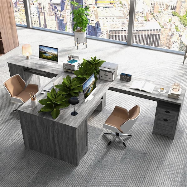 ▼△ 83Mページ△▼ Costway Gray Wood L-Shaped 66 in. Corner Computer Desk