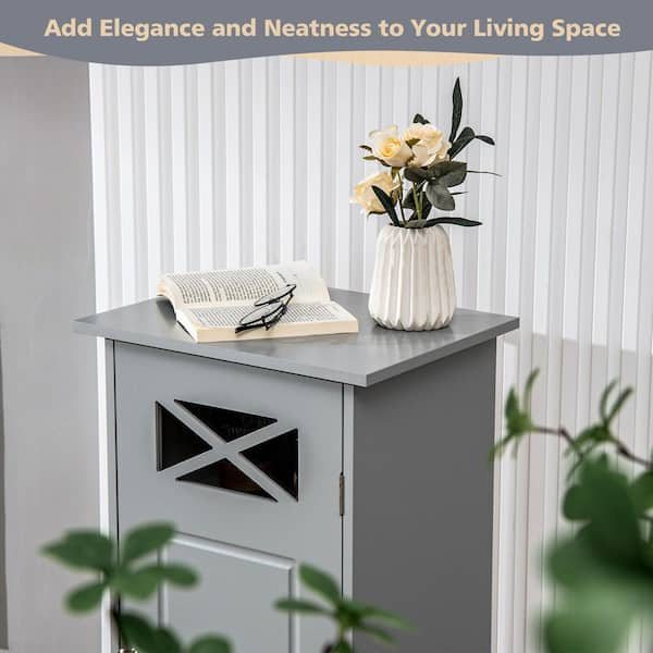 Gymax Bathroom Cabinet Free Standing Storage Side Table Organizer - Grey - Painted