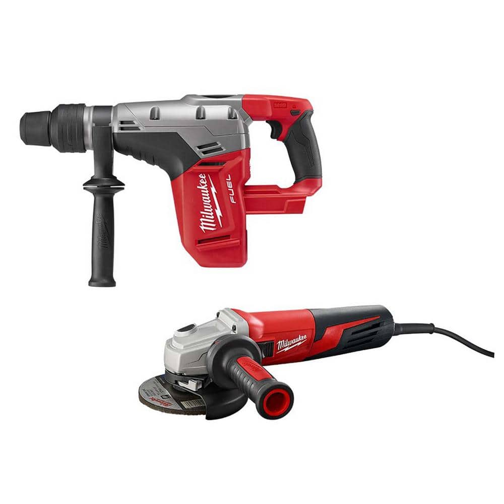 M18 FUEL 18V Lithium-Ion Brushless Cordless 1-9/16 in. SDS-Max Rotary Hammer with 13 Amp 5 in. Small Angle Grinder -  Milwaukee, 2717-20-17-33D