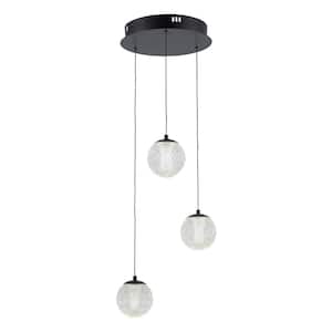 Sunburst 3-Light Integrated LED Hanging Chandelier Light Fixture with Acrylic Globe Shades