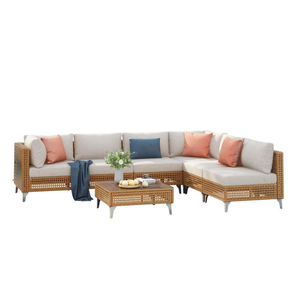 7-Piece Wicker Patio Conversation Set Outdoor Sofa with Beige Water Resistant Cushions price history on PriceWatchPro