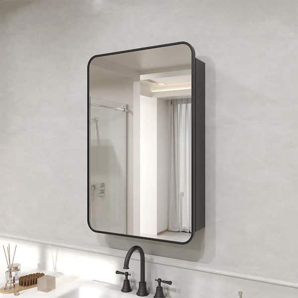 Verve 20 in. x 30.5 in. Frameless Recessed or Surface-Mount Rectangular Medicine Cabinet with Mirror in Matte Black