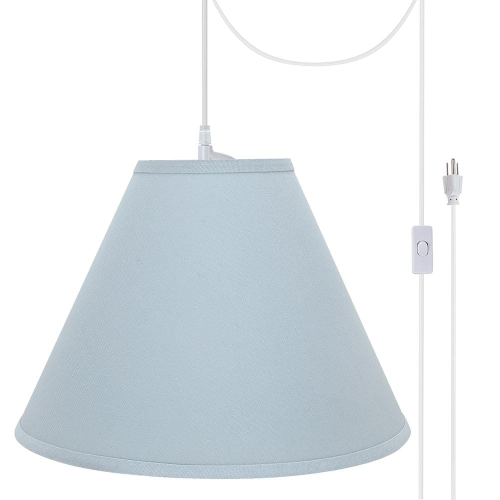 16" White and Light Blue Faux Brussels Fabric LED Pendant Light