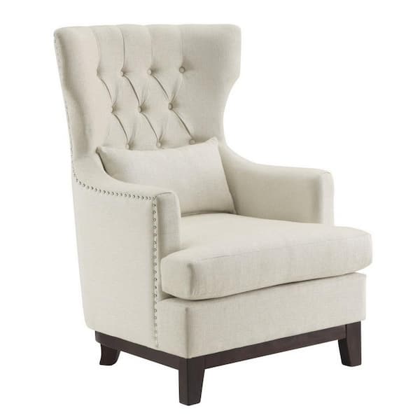 Benjara Beige and Brown Polyester Armchair with 1 Lumbar Pillow