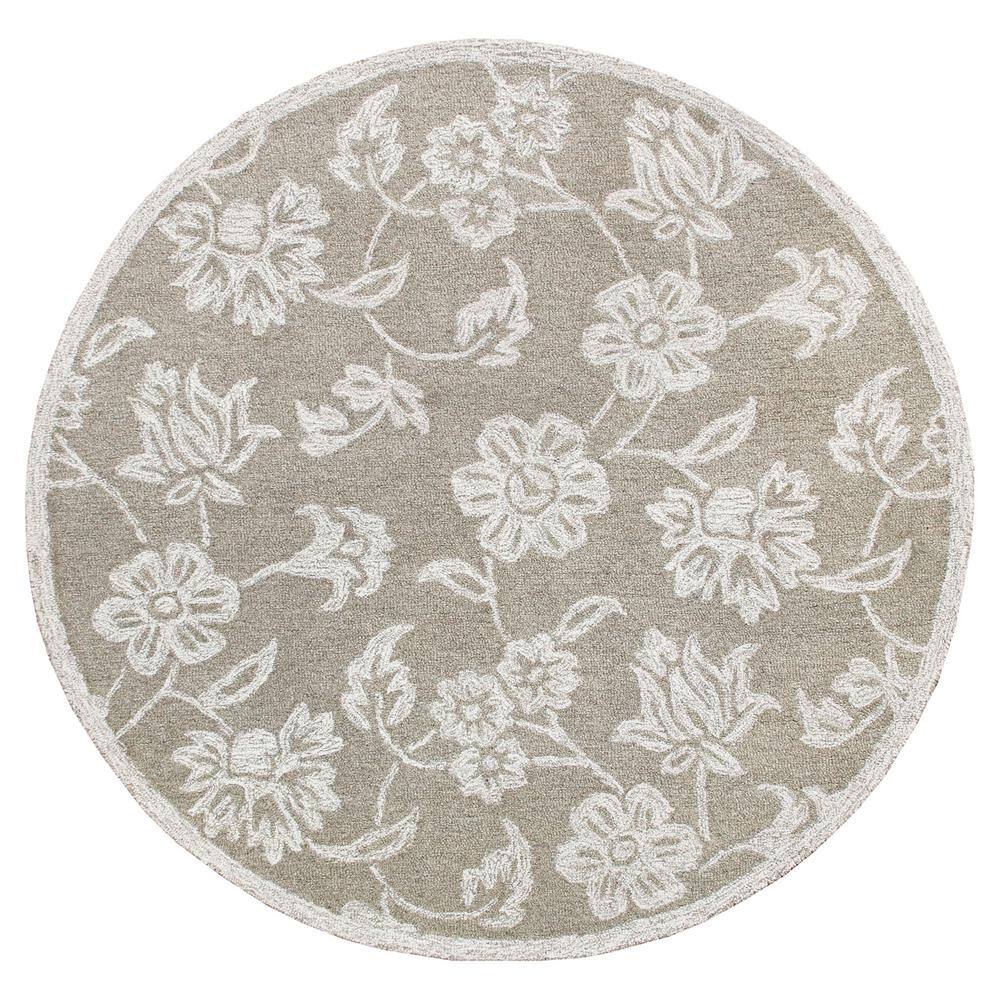 Bella Gray/Ivory 4 ft. 10 in. x 4 ft. 10 in. Eclectic Hand-Tufted Floral 10