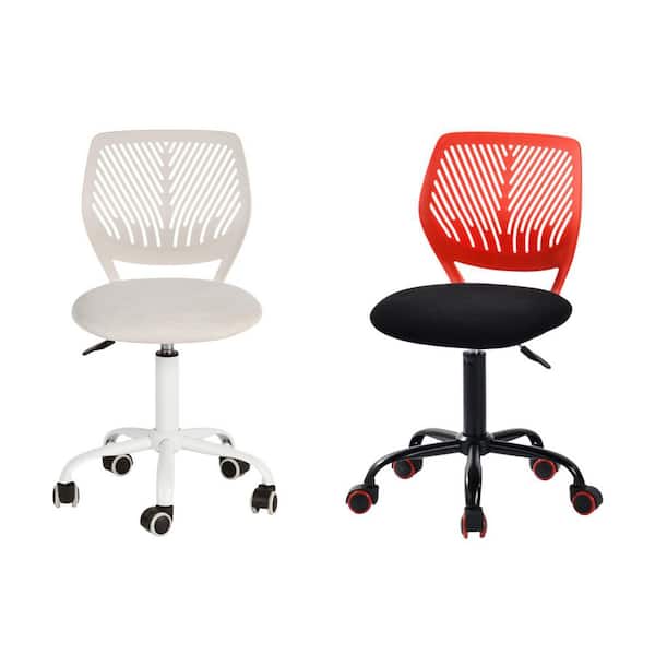 Homy Casa Carnat Kids Desk Chair (Set of 2) Adjustable Swivel Chair w/ Lumbar Support and Cushioned Seat in Red and Beige Teenager